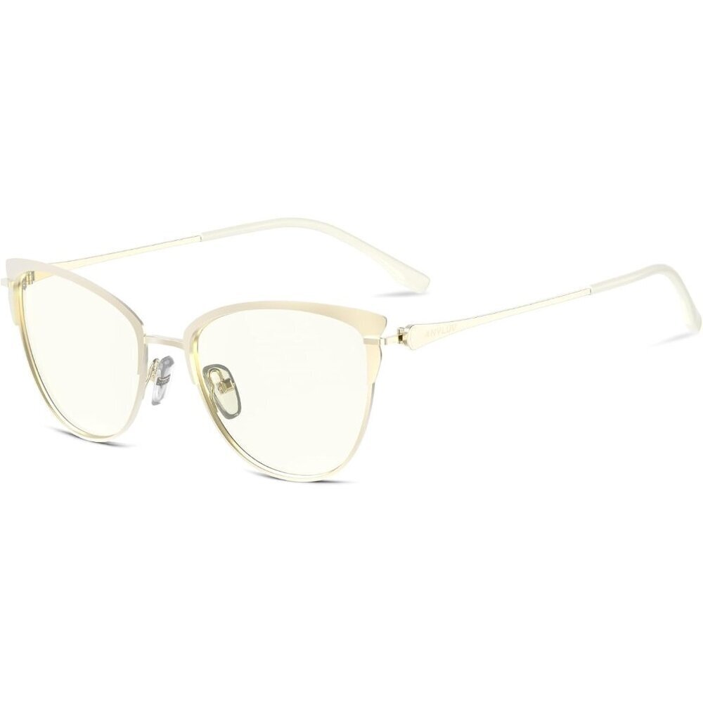 Women Gold Cat Eye Look Clear Frame Yellow Tinted Lens Anti Eyestrain Sunglasses